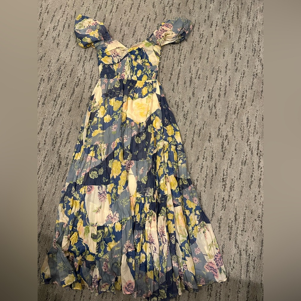 Free People Floral Maxi Dress with Puff Sleeves
